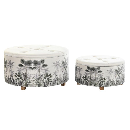 Reposapiés DKD Home Decor Beige Poliéster MDF Verde Tropical (80 x 8