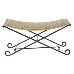Banqueta DKD Home Decor  Negro Metal Marrón claro Ratán (94 x 49 x 4