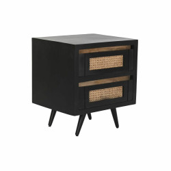 Mesita de Noche DKD Home Decor Negro Natural Ratán Madera de mango 50