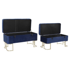 Banqueta DKD Home Decor  Azul Dorado Metal Terciopelo (90 x 40 x 47 cm