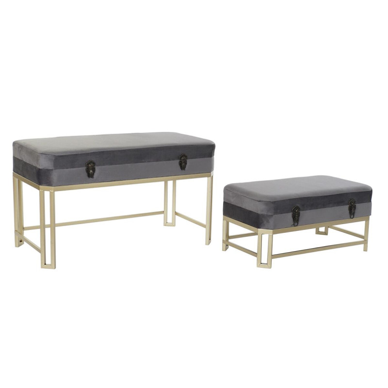 Banqueta DKD Home Decor Gris Dorado Metal Terciopelo (80 x 40 x 47 cm Banqueta DKD Home Decor Gris Dorado Metal Terciopelo (80 x 40 x 47 cm