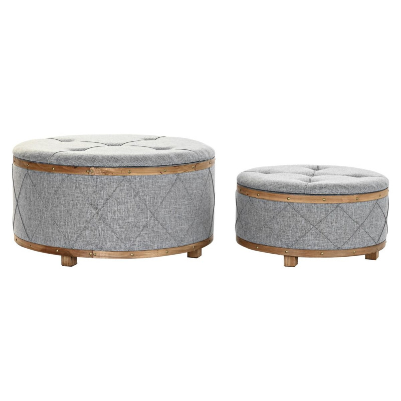 Banqueta DKD Home Decor Natural Madera Poliéster Gris claro (80 x 80 Banqueta DKD Home Decor Natural Madera Poliéster Gris claro (80 x 80