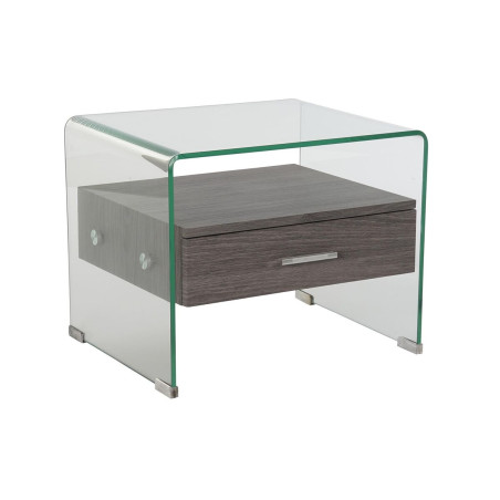 Mesita de Noche DKD Home Decor Gris Marrón oscuro Cristal Madera MDF