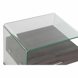 Mesita de Noche DKD Home Decor Gris Marrón oscuro Cristal Madera MDF
