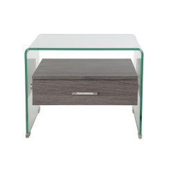 Mesita de Noche DKD Home Decor Gris Marrón oscuro Cristal Madera MDF