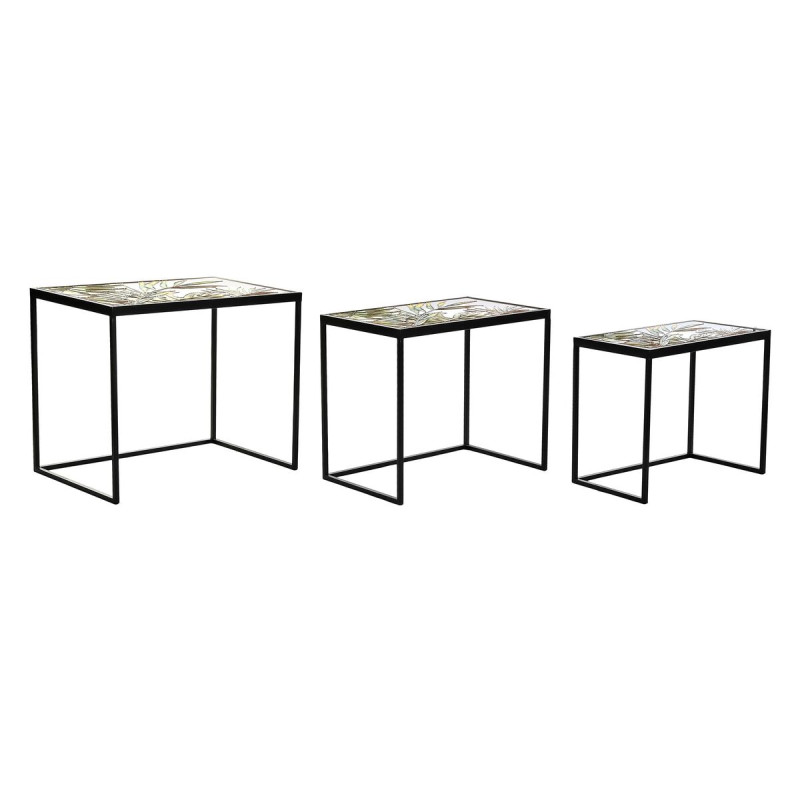 Juego de 3 mesas DKD Home Decor Negro Verde Dorado 60 x 40 x 50 cm