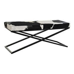 Butaca Pie de Cama DKD Home Decor Negro Beige Metal Marrón Piel Blanc