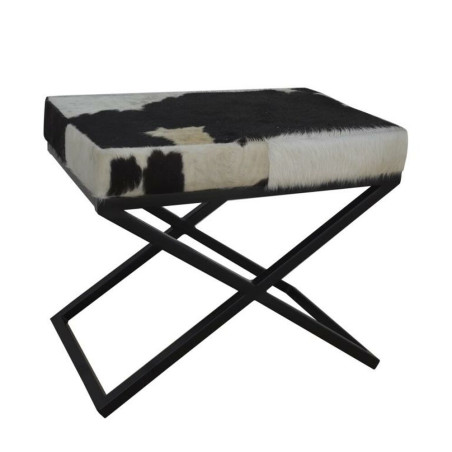Butaca Pie de Cama DKD Home Decor Blanco Negro Vaca Metal 60 x 40 x 50