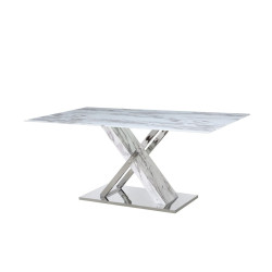 Mesa de Comedor DKD Home Decor Cristal Plateado Gris Acero Blanco 180