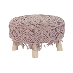 Reposapiés DKD Home Decor Natural Rosa claro Madera Boho Macramé 53