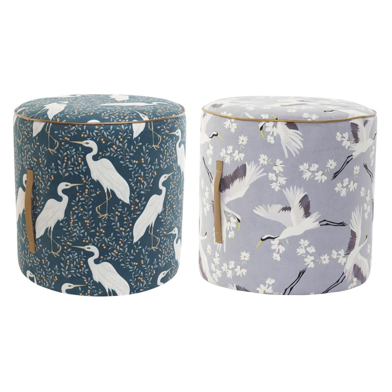 Reposapiés DKD Home Decor Azul Blanco Verde Madera Terciopelo Pájaro Reposapiés DKD Home Decor Azul Blanco Verde Madera Terciopelo Pájaro