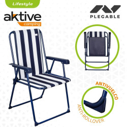Silla Plegable Aktive A rayas Blanco Azul marino 43 x 85 x 47 cm (4 Un