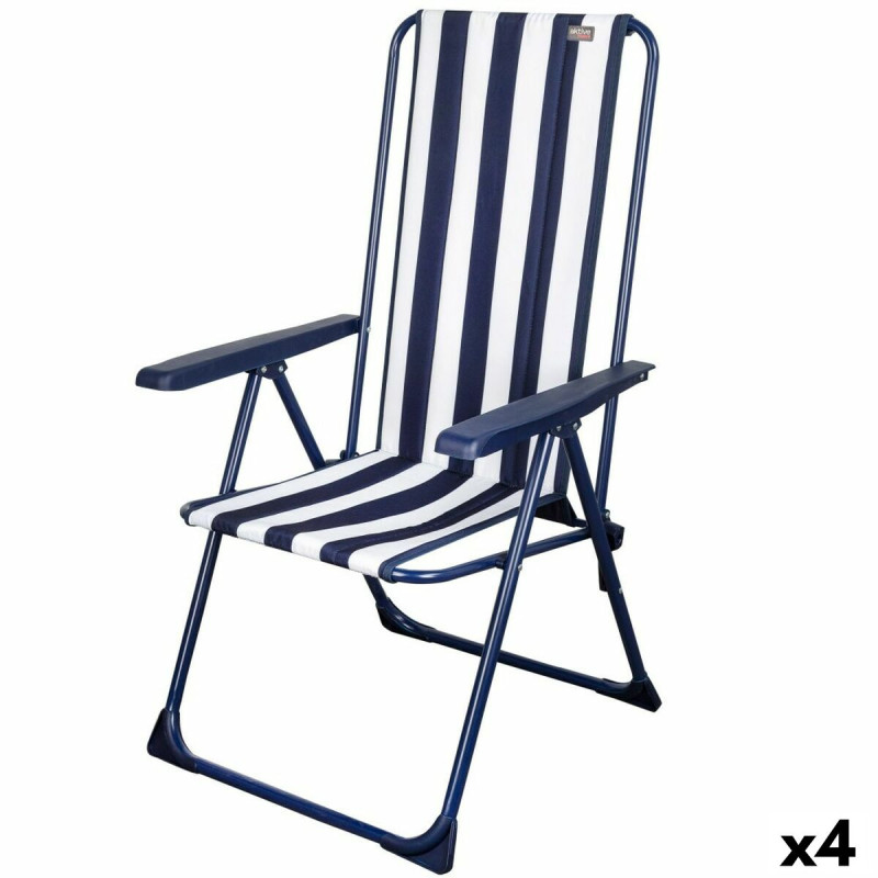 Silla Plegable Aktive A rayas Blanco Azul marino 46 x 101 x 59 cm (4 U