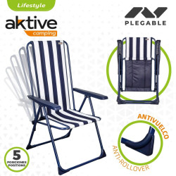 Silla Plegable Aktive A rayas Blanco Azul marino 46 x 101 x 59 cm (4 U