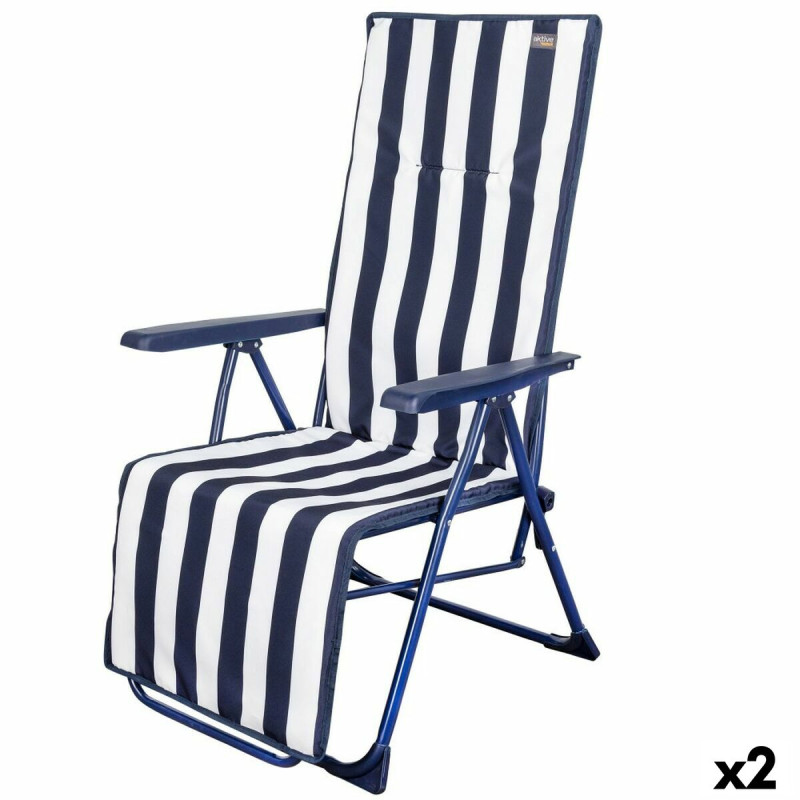 Tumbona Aktive Blanco Azul marino Reclinable A rayas 147 x 70 x 48 cm Tumbona Aktive Blanco Azul marino Reclinable A rayas 147 x 70 x 48 cm