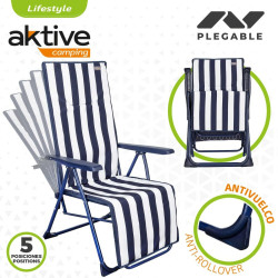 Tumbona Aktive Blanco Azul marino Reclinable A rayas 147 x 70 x 48 cm