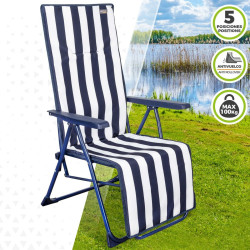 Tumbona Aktive Blanco Azul marino Reclinable A rayas 147 x 70 x 48 cm