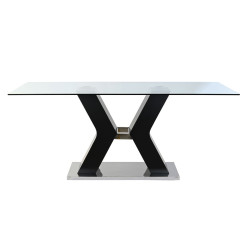 Mesa de Comedor DKD Home Decor Negro Madera Cristal Templado Madera MD