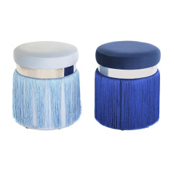 Reposapiés DKD Home Decor Plateado Metal Azul cielo Azul marino Fleco