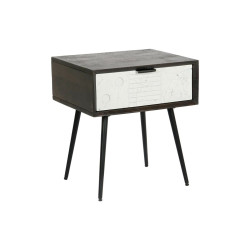 Mesita de Noche DKD Home Decor 45 x 38 x 50 cm Negro Metal Blanco Made