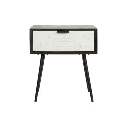 Mesita de Noche DKD Home Decor 45 x 38 x 50 cm Negro Metal Blanco Made