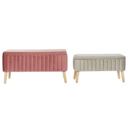Banqueta DKD Home Decor Gris Burdeos Dorado Abeto 100 x 44 x 47 cm (2