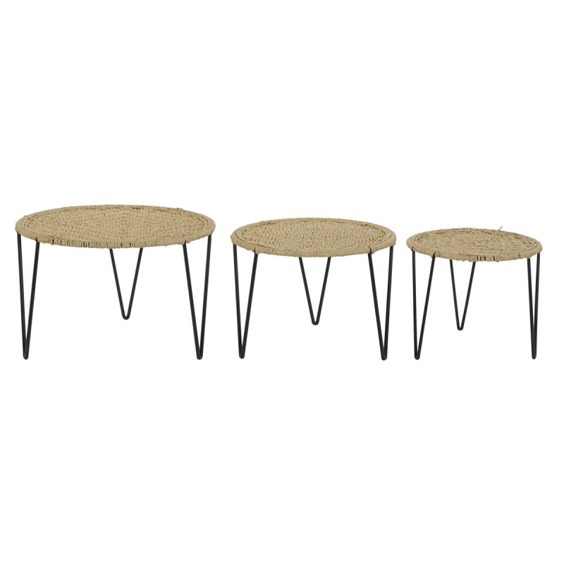Juego de 3 mesas DKD Home Decor Marrón Negro Natural 62 x 62 x 40 cm Juego de 3 mesas DKD Home Decor Marrón Negro Natural 62 x 62 x 40 cm