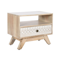 Mesita de Noche DKD Home Decor Blanco Natural Madera de mango 55 x 35