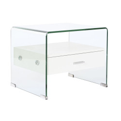 Mesita de Noche DKD Home Decor Blanco Transparente Cristal Madera MDF