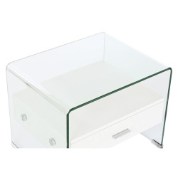 Mesita de Noche DKD Home Decor Blanco Transparente Cristal Madera MDF
