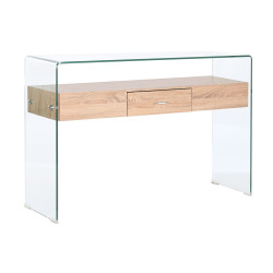Consola DKD Home Decor Transparente Marrón claro Cristal Madera MDF 1
