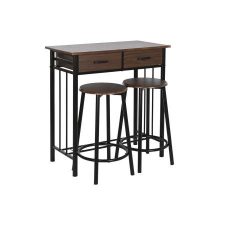 Conjunto de Mesa con 2 Sillas DKD Home Decor Marrón Negro Metal Mader