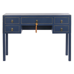 Escritorio DKD Home Decor Azul Dorado Metal Pino Madera MDF 110 x 35 x