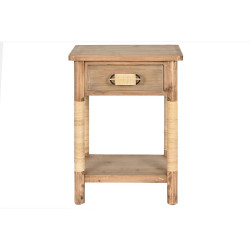 Mesita de Noche Home ESPRIT Natural Marrón claro Cuerda Abeto 44 x 33