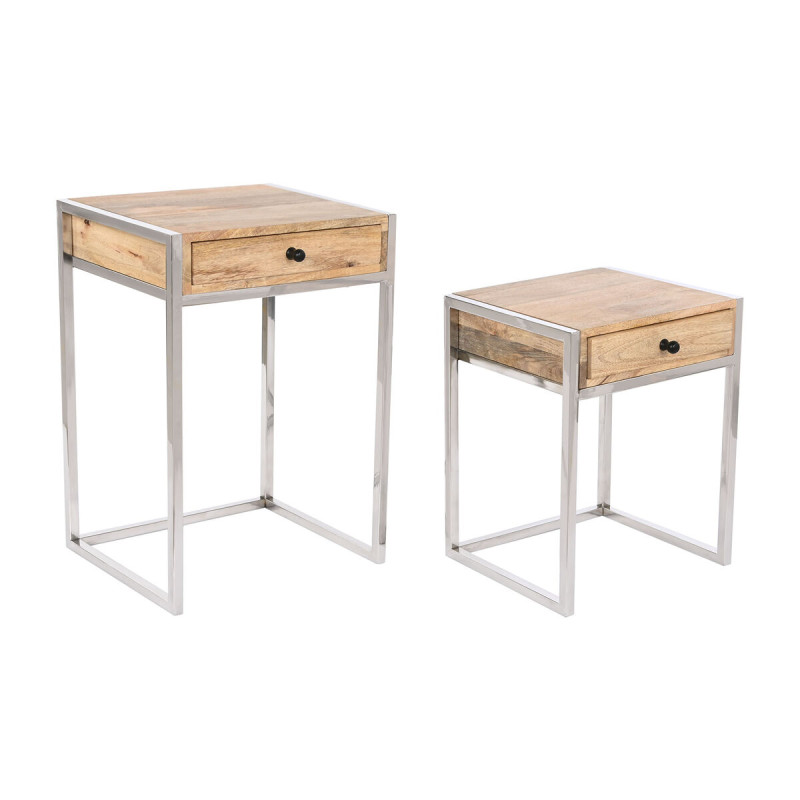 Juego de 2 mesas Home ESPRIT Marrón Plateado Natural Acero Madera de Juego de 2 mesas Home ESPRIT Marrón Plateado Natural Acero Madera de