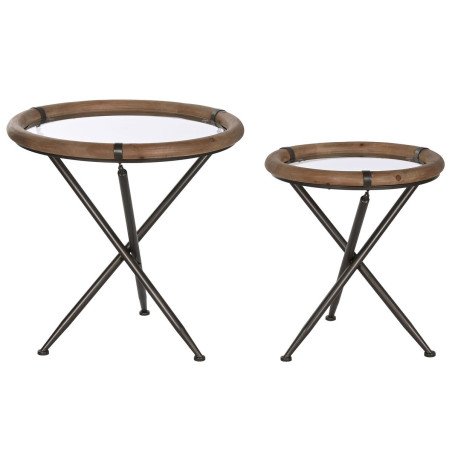 Juego de 2 mesas Home ESPRIT Negro Natural Cristal Abeto 65 x 65 x 66