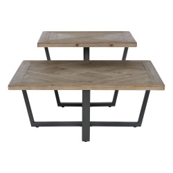 Mesa de Centro Home ESPRIT Negro Natural Metal Madera de abeto 118 x 7