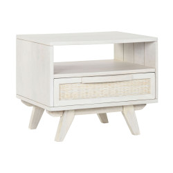 Mesita de Noche Home ESPRIT Blanco Ratán Madera de mango 55 x 35 x 45
