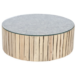 Mesa de Centro Home ESPRIT Natural Cristal Madera de eucalipto 90 x 90