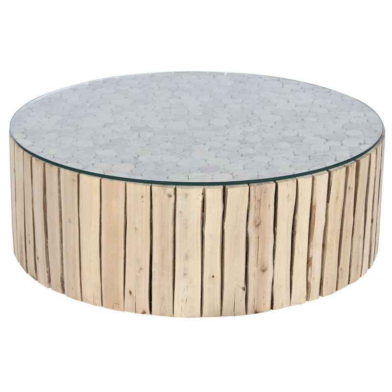 Mesa de Centro Home ESPRIT Natural Cristal Madera de eucalipto 90 x 90 Mesa de Centro Home ESPRIT Natural Cristal Madera de eucalipto 90 x 90