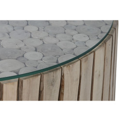 Mesa de Centro Home ESPRIT Natural Cristal Madera de eucalipto 90 x 90