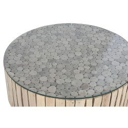 Mesa de Centro Home ESPRIT Natural Cristal Madera de eucalipto 90 x 90
