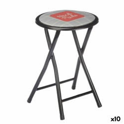 Taburete Plegable Hand Made Marrón Negro Gris PVC Metal 30 x 30 x 45