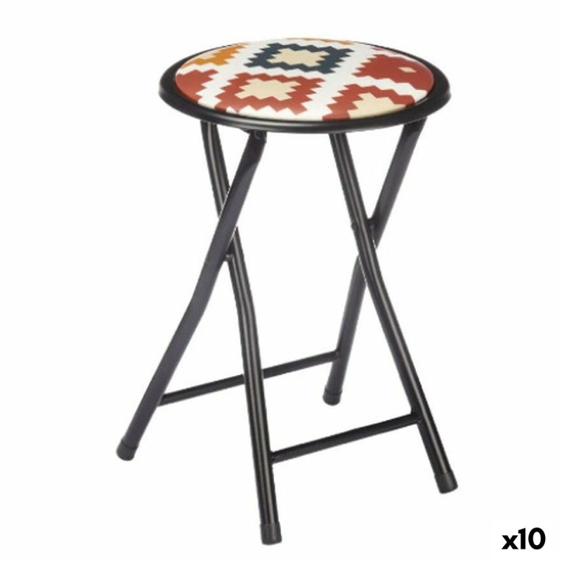 Taburete Plegable Boho Chic Negro PVC Metal 30 x 30 x 45 cm (10 Unidad