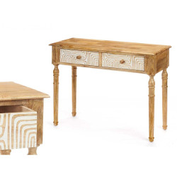 Recibidor con 2 Cajones Blanco Marrón Madera de mango 98 x 77 x 42 cm