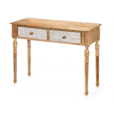 Recibidor con 2 Cajones Blanco Marrón Madera de mango 98 x 77 x 42 cm