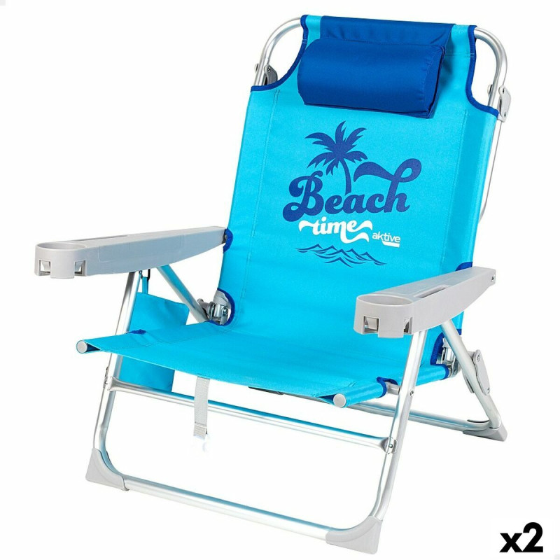 Silla de Playa Aktive Plegable Azul 53 x 80 x 58 cm (2 Unidades) Silla de Playa Aktive Plegable Azul 53 x 80 x 58 cm (2 Unidades)