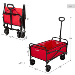 Carro Multiusos Aktive Rojo Poliéster Acero 65 x 94 x 40 cm Plegable