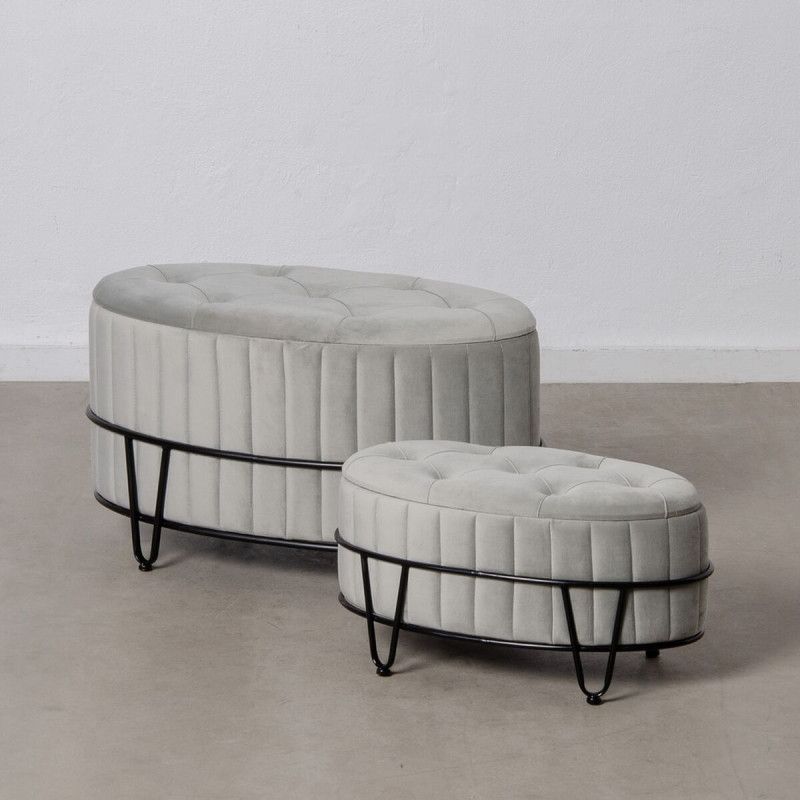 Puff 80 x 80 x 46 cm Tejido Sintético Gris Metal Puff 80 x 80 x 46 cm Tejido Sintético Gris Metal