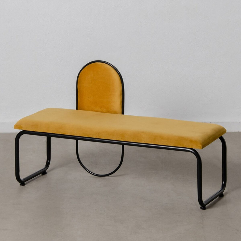 Banqueta 110 x 40 x 68 cm Tejido Sintético Metal Ocre Banqueta 110 x 40 x 68 cm Tejido Sintético Metal Ocre